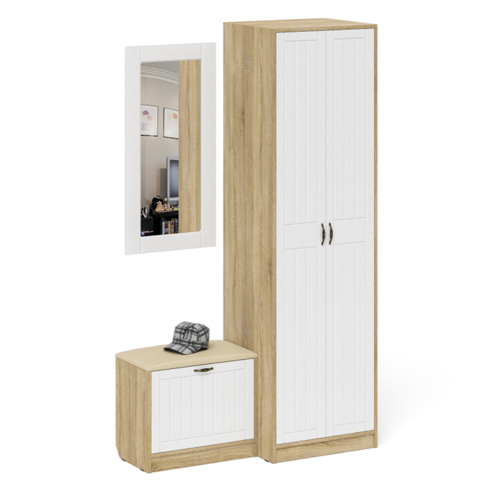 Прихожие, Шкаф две двери с обувницей и зеркалом П-6 № 11 МДФ фрезеровка прованс