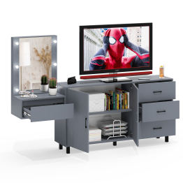 Косметический навесной столик с подсветкой и комод с ящиками и дверками 123-1604