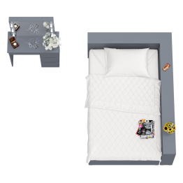 Кровать с прикроватным блоком с ящиками Ксения 1200 и туалетный столик с подсветкой Сура