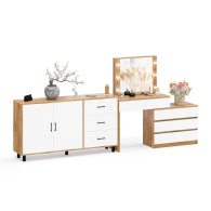 С зеркалом, Туалетный столик-трансформер с подсветкой и зеркалом 110 и комод-тумба 123-1604