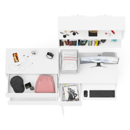 Комод четыре ящика Мори 800-4 со столом компьютерным с тумбой слева и полкой 900