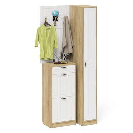 Высокая обувница с вешалкой с крючками и пеналом П-6-500 для прихожей фрезеровка прованс