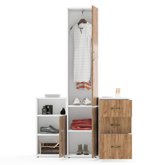 Домашние кабинеты, Тумба три ящика и тумба с нишей и пенал со штангой для одежды Лидер-8