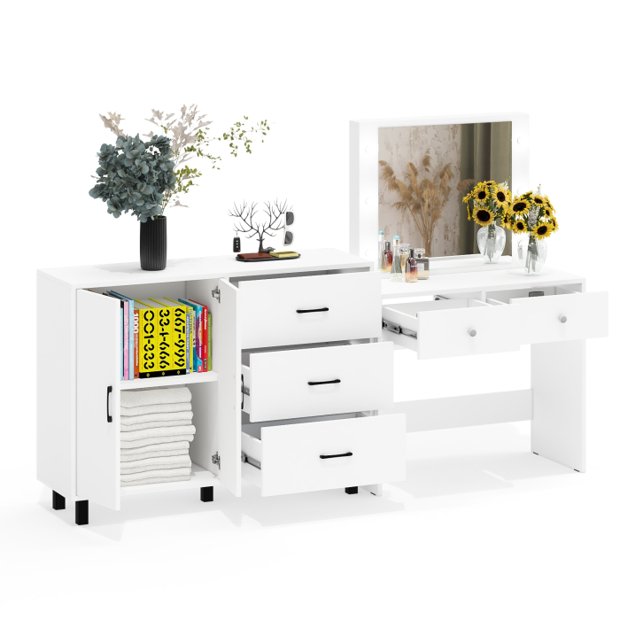 С зеркалом, Комод 123-1204 и косметический столик с подсветкой СТ-5