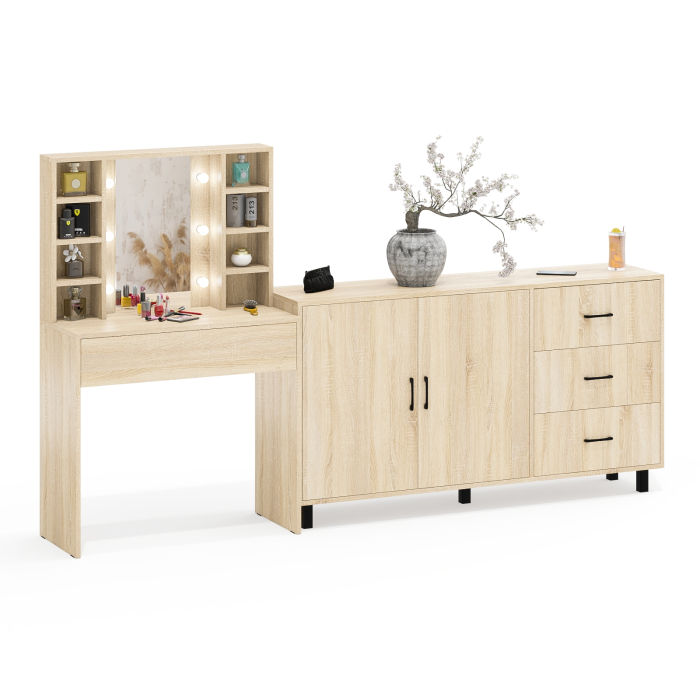 С зеркалом, Косметический cтол с подсветкой и ящиком 115 и комод 123-1604