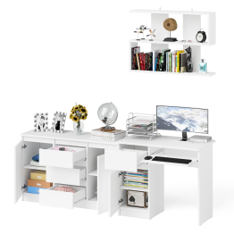 Стол компьютерный Мори МС-1 левый с верхней полкой и комодом с дверками и ящиками