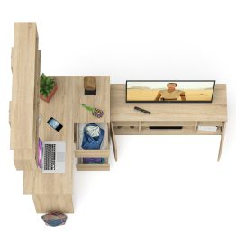 Стол угловой компьютерный Мори МС-16 правый с книжной полкой и ТВ-тумбой МТВ1200.1