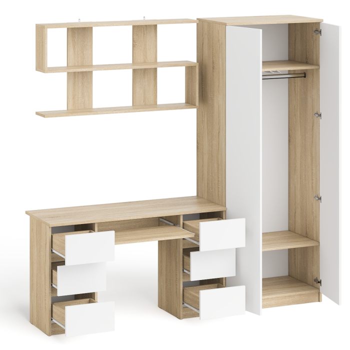Домашние кабинеты, Платяной шкаф две двери Мори МШ800.1 с компьютерным столом и полкой навесной