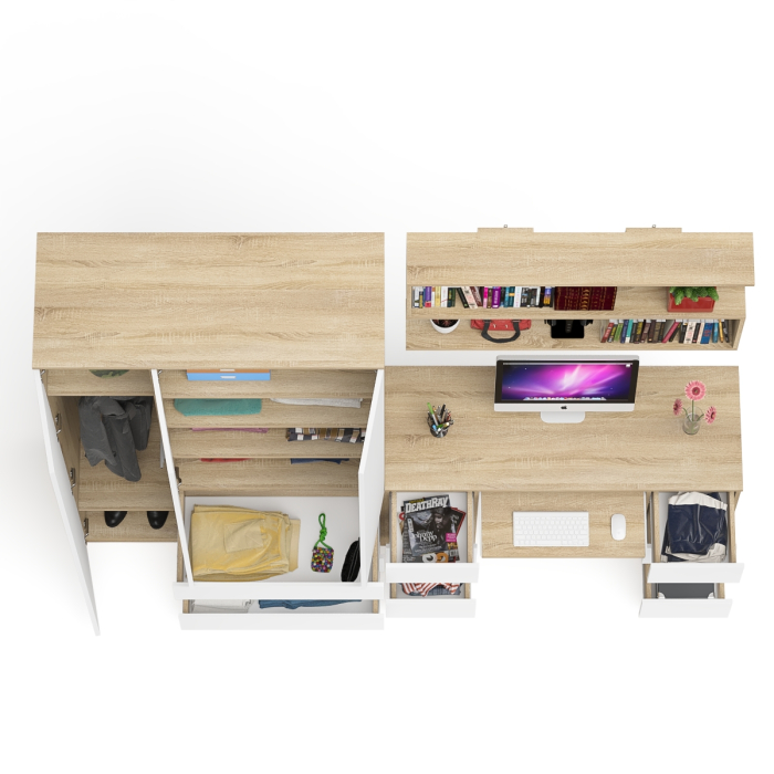 Домашние кабинеты, Шкаф-комод трёхдверный Мори МШ1200.1 с письменным столом и открытой книжной полкой