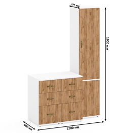 Узкий шкаф для одежды Лидер-8 МД 21Б и две тумбочки по три выдвижных ящика каждая