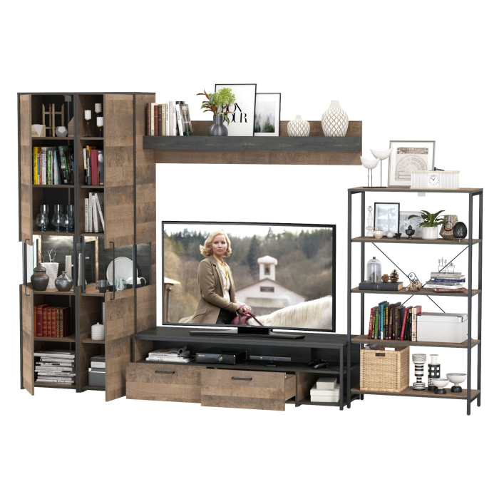 Стенки для гостиной, Мебель модульная в стиле лофт с пеналом-витриной с подсветкой Трувор № 27