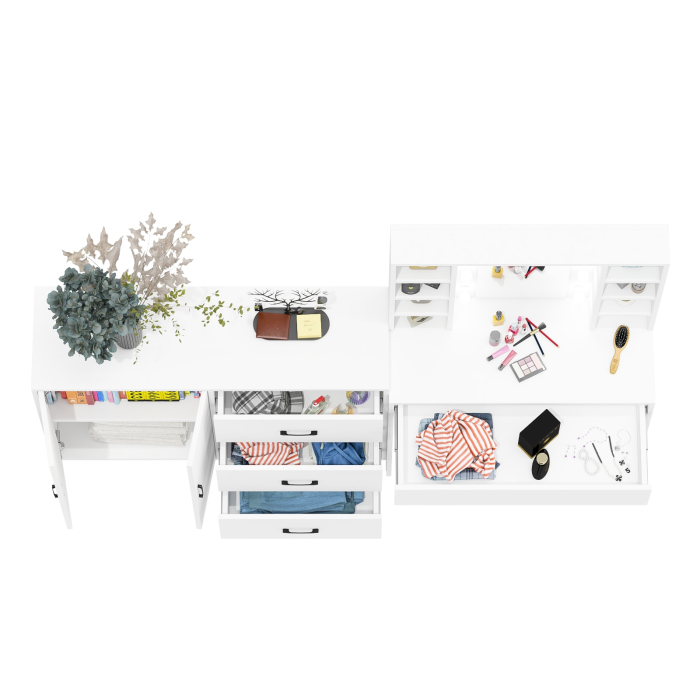 С зеркалом, Туалетный столик с подсветкой 115 и тумба-комод 123-1204