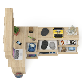 Стол угловой компьютерный Мори МС-16 правый с книжной полкой и комодом на шесть ящиков