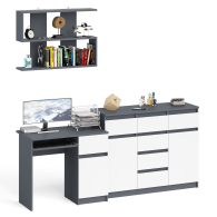 Домашние кабинеты, Тумба-комод Мори МК1200.4 с компьютерным столом МС-1 правый и открытой навесной полкой