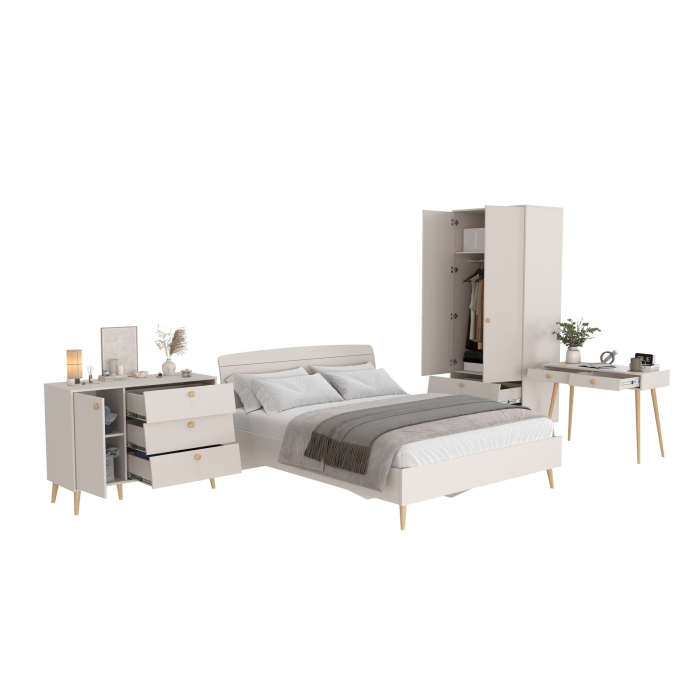 Спальные гарнитуры, Столик с комодом и шкаф-комодом и кроватью 1600 Афина