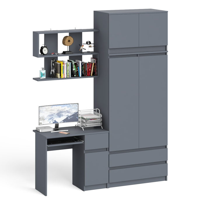 Домашние кабинеты, Шкаф с антресолью Мори МА900.1 с компьютерным столом МС-1 правым и книжной полкой