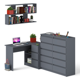 Набор мебели из углового компьютерного стола Мори МС-16 правого с книжной полкой и комода МК1200.10