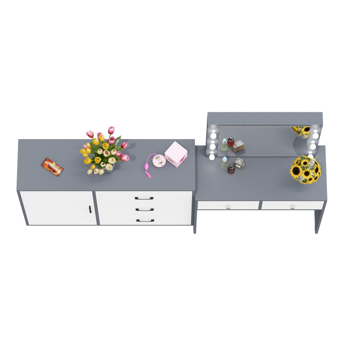 Туалетные столики, Стол туалетный для спальни с лампочками СТ-5 и тумба-комод 122-1204