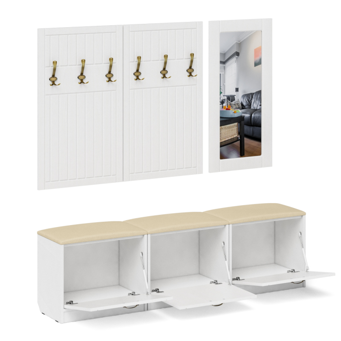 Прихожие, Набор мебели для прихожей из обувниц зеркала и вешалок П-6 № 03 МДФ фрезеровка прованс