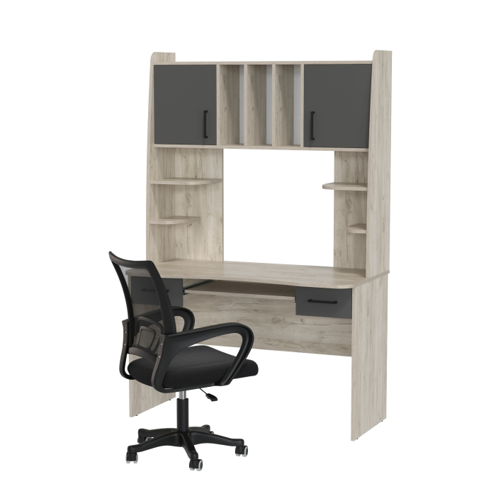 Прямые компьютерные столы, Компьютерный стол с надстройкой Бета и кресло компьютерное чёрное