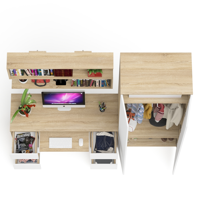 Домашние кабинеты, Платяной шкаф две двери Мори МШ800.1 с компьютерным столом и полкой навесной