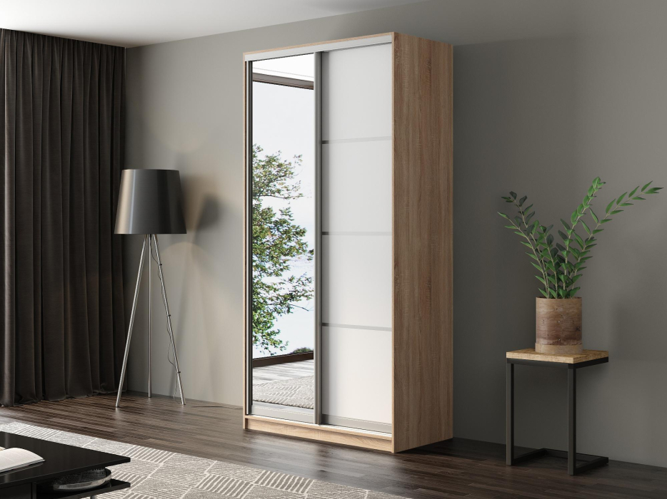 Шкафы-купе, Шкаф-купе Айсберг 130 СОНОМА (белый/зеркало)