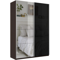 Шкафы-купе 2-х дверные, Шкаф-купе Прайм 2х дверный Зеркало/Стекло черное 140х57х230