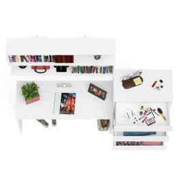 Комод высокий Мори пять выдвижных ящиков со столом для работы на 1200 и навесной полкой 1200