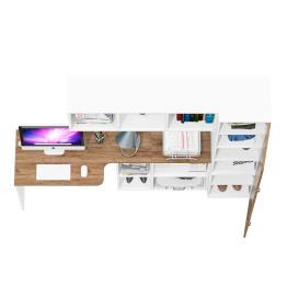 Пенал пять полок и стол компьютерный с верхней навесной полкой Лидер-8