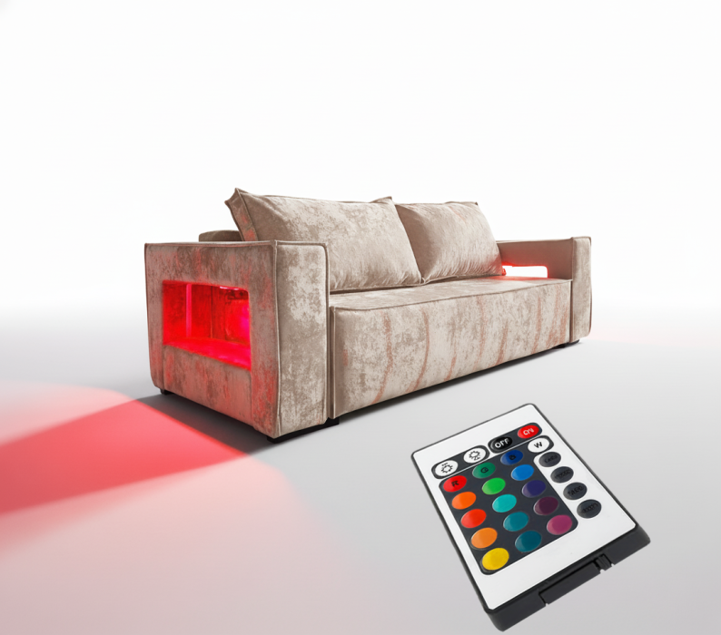 Дизайнерские диваны для гостиной, Диван-кровать еврокнижка Лофт Люкс  с подсветкой , 140,плюш