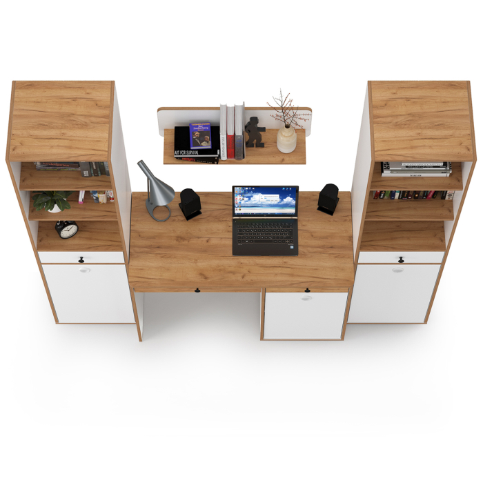 Офисная мебель, Стол компьютерный Вуди № 08 с навесной полкой и два пенала