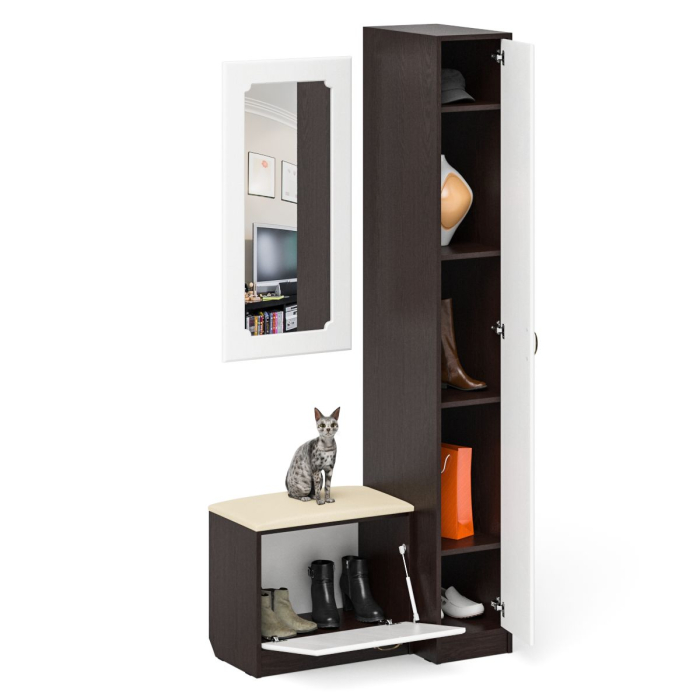 Прихожие, Обувница с сиденьем и зеркалом и пенал П-6-500 фрезеровка ромб