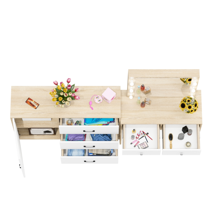 Туалетные столики, Стол туалетный для спальни с лампочками СТ-5 и тумба-комод 122-1204