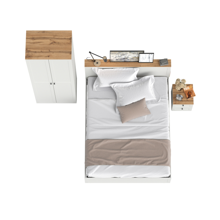 Спальные гарнитуры, Шкаф для одежды двухдверный Остин с кроватью с ортопедом и прикроватной тумбочкой