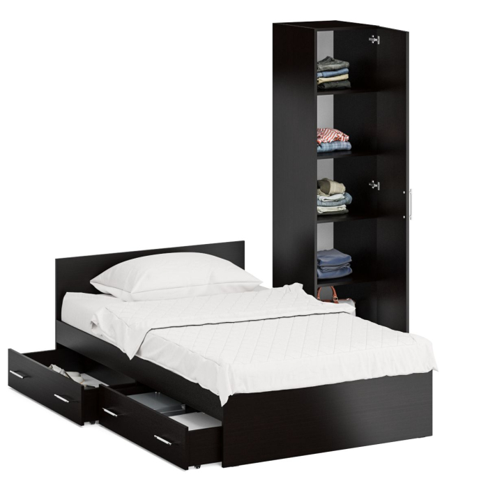 Спальные гарнитуры, Односпальная Кровать с ящиками 1200 с пеналом Стандарт