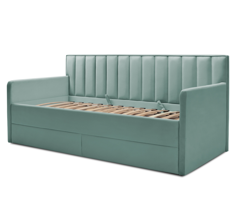 Мягкая кровать, Кровать с  дополнительным спальным местом  и боковинами Порше, микровелюр