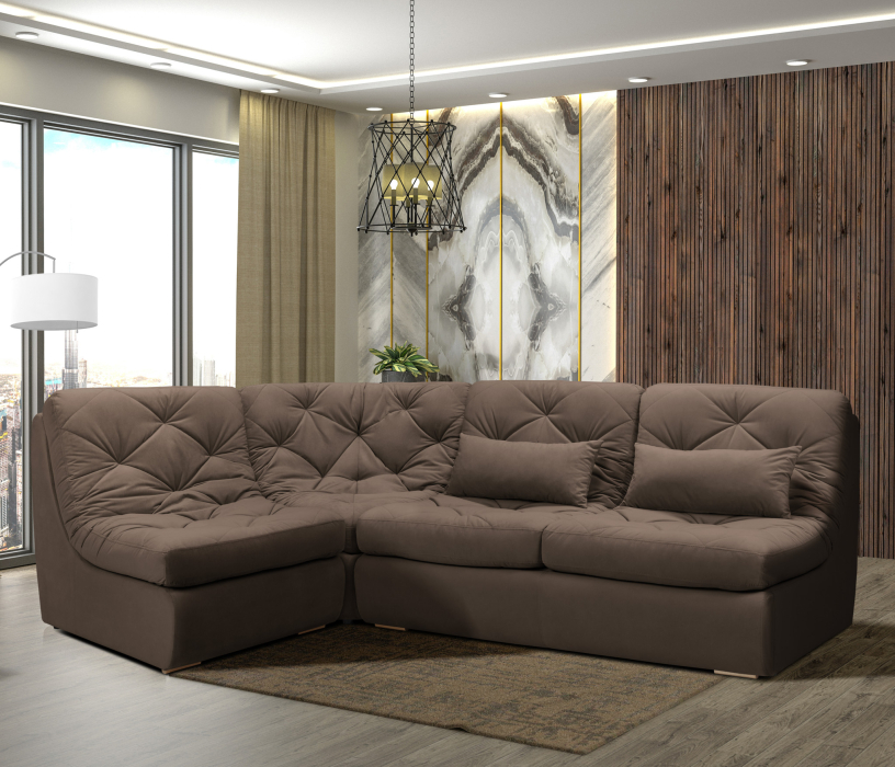 Диваны угловые в гостиную, Модульный угловой диван Борнео со спальным местом, велюр