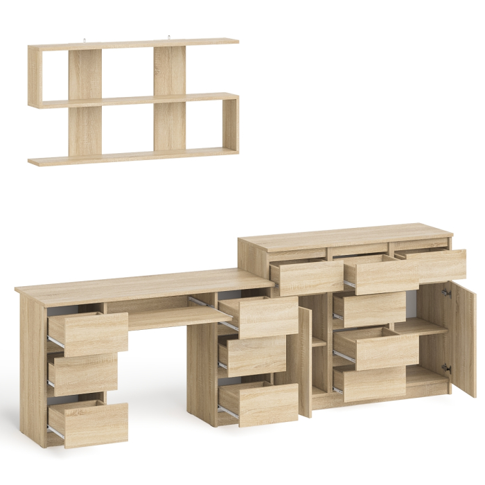 Домашние кабинеты, Комод-тумба Мори МК1200.4 с открытой верхней полкой и стол компьютерный МС-2