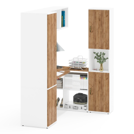 Шкаф узкий с открытой нишей Лидер-8 с пеналом 23Б со столом для работы и настенной полкой