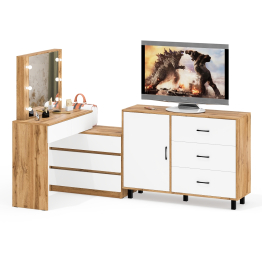 Угловой туалетный столик с подсветкой 110 и тумба-комод дверка и 3 ящика 122-1204