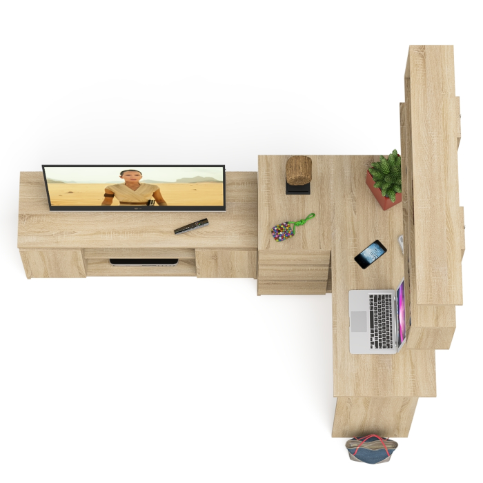 Домашние кабинеты, Угловой стол компьютерный Мори МС-16 левый с тумбой под ТВ и полкой для книг