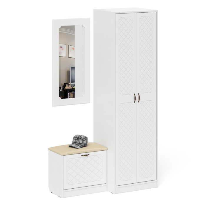 Прихожие, Шкаф две двери с обувницей и зеркалом П-6 № 11 МДФ фрезеровка ромб