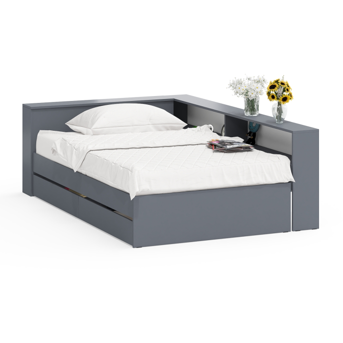 Кровати 120 см, Ксения 1200 кровать с ящиками, ящиком для белья и прикроватным блоком для вещей