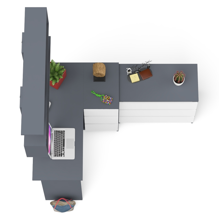 Домашние кабинеты, Стол компьютерный Мори МС-16 правый с навесной полкой и комодом МК800.1