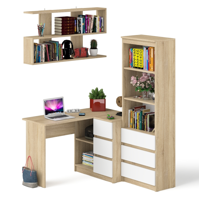 Домашние кабинеты, Рабочее место с угловым столом Мори МС-16 правым со стеллажом и полкой