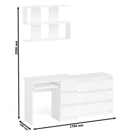 Стол компьютерный Мори МС-6 правый с навсеной полкой сверху и комодом на три ящика