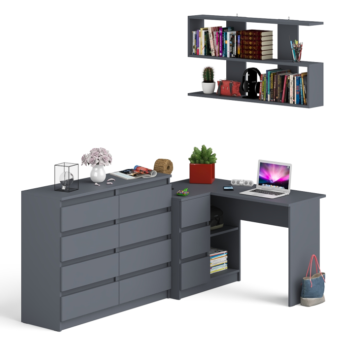 Домашние кабинеты, Книжная полка Мори 1200 с комодом 1200.8 и компьютерным столом МС-16 левым