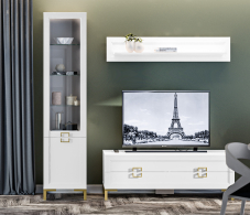 Стенки для гостиной, Комплект для гостиной с витриной Ассоль, Белый