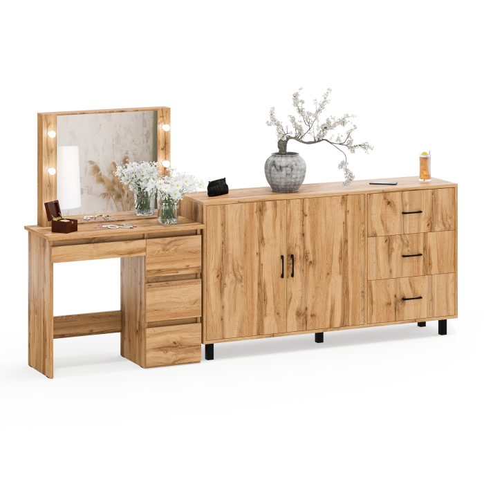 С зеркалом, Косметический столик Сура с зеркалом и подсветкой и с тумбой-комодом 123-1604