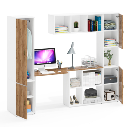 Шкаф узкий с открытой нишей Лидер-8 с пеналом 23Б со столом для работы и настенной полкой